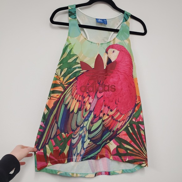 Adidas Parrot Tank Top S Rare! Colorful Racerback Spell Out Tropical - Picture 3 of 11